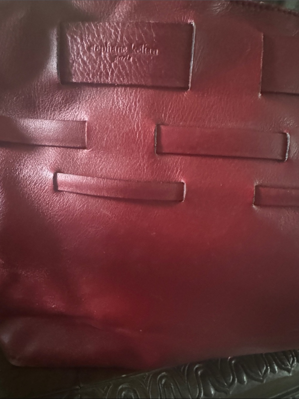 Stephane Kelian Deep Burgundy Leather Shoulder Bag with Gold Plaque